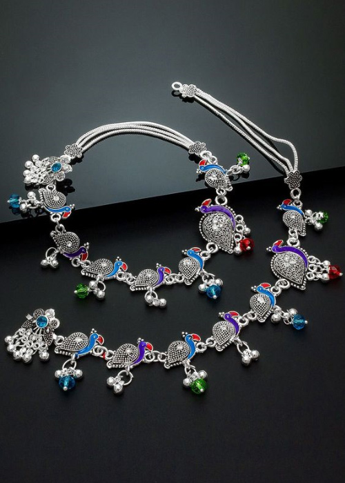 Peacock Style Meenakari Anklets