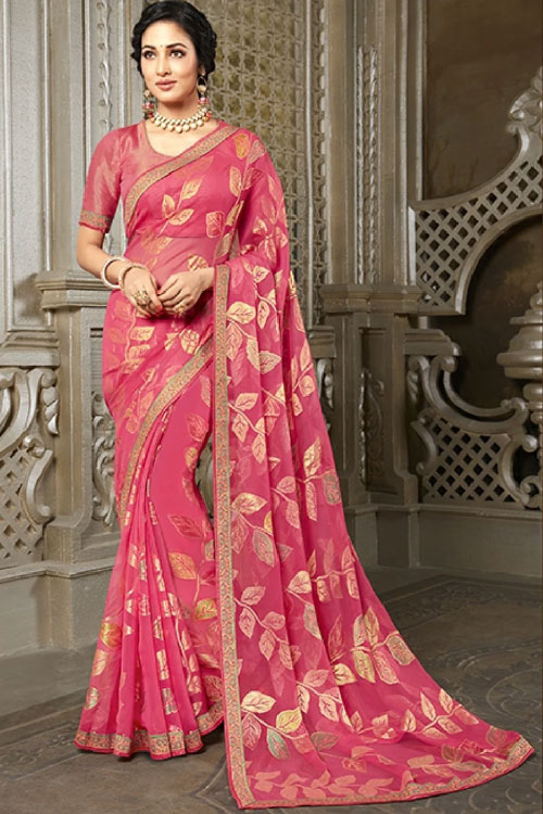 Pink Color Brass Pretty Casual Wear Saree