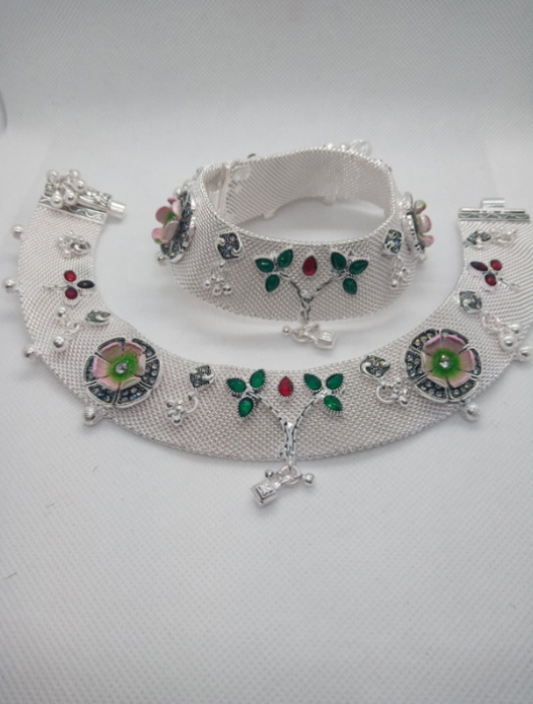 3. Broad Jaal Design Meenakari Anklets