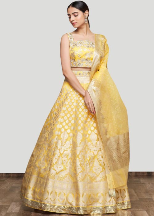 Yellow Banarasi Silk Lehenga