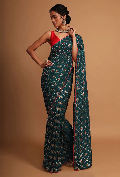 Blue Silk Bandhani Saree