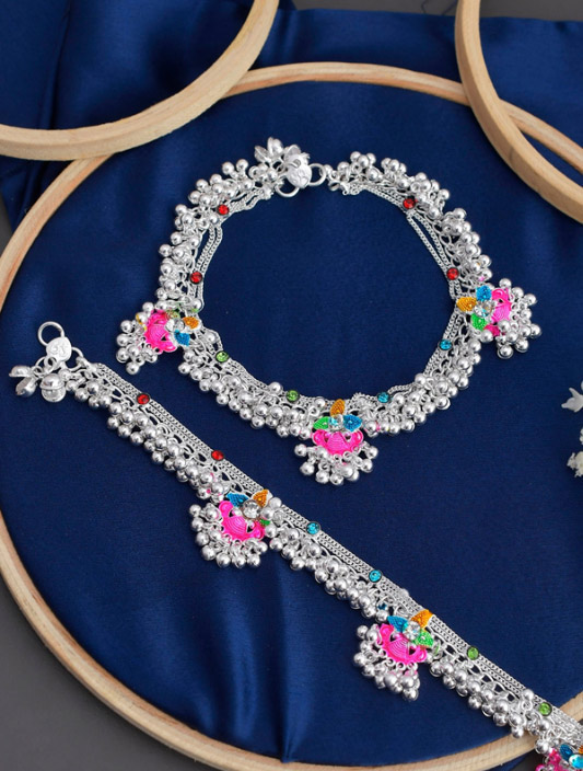 4. Chain Style Meenakari Anklets