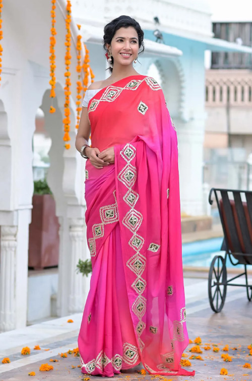 Gota Work Magenta Saree