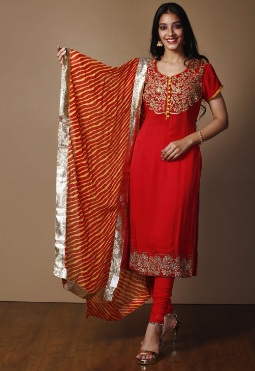 Round Neck Georgette Embroidered Kurta Set