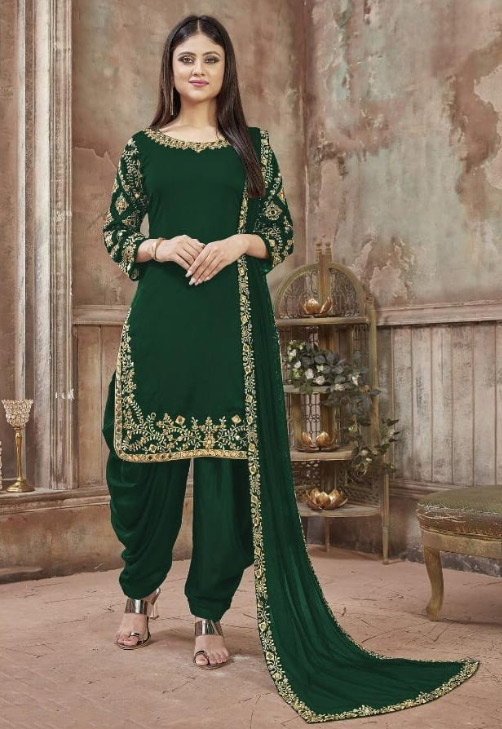 Mirror Work Georgette Green Salwar Suit