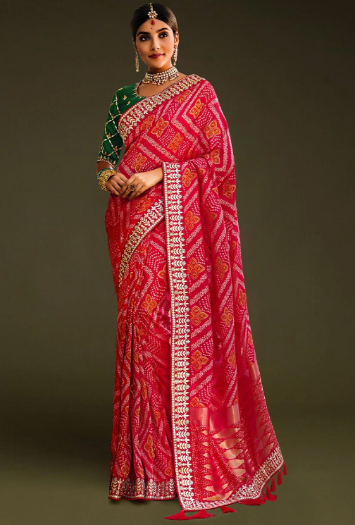 Bandhani Saree With Border Work