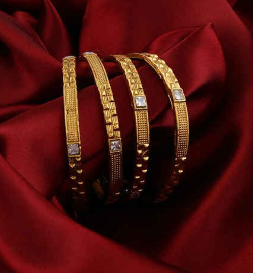 White Stone Studded Gold Plated Bangles