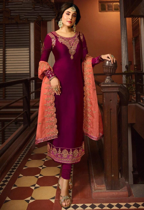 Embroidered Georgette Salwar Suit With Contrast Dupatta