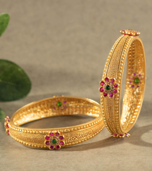 Floral Meenakari Work Gold Bangle Design