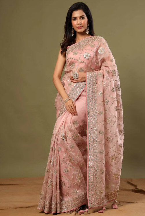 Pink Gota Work Saree