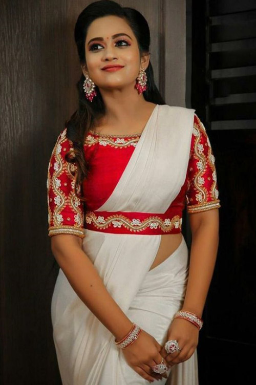 White Saree And Red Blouse