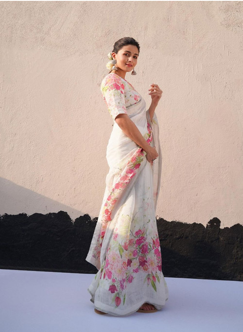 Alia Bhatt In White Floral Saree