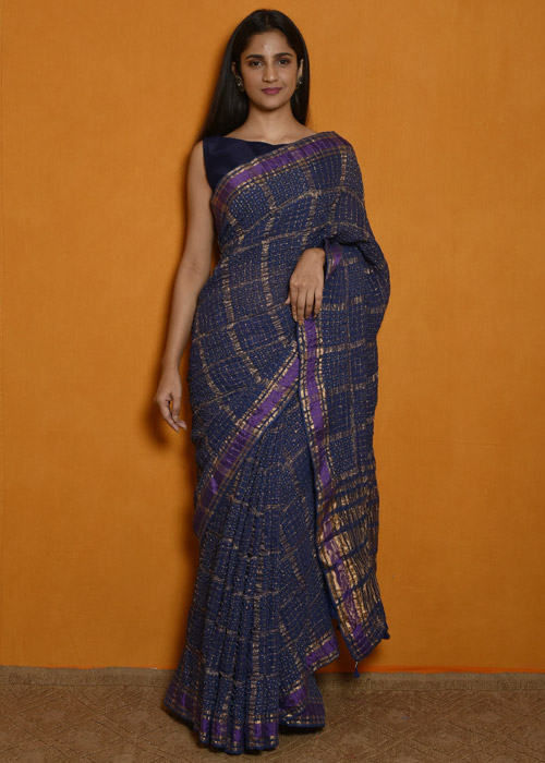 Blue Bandhani Kota Doria Saree