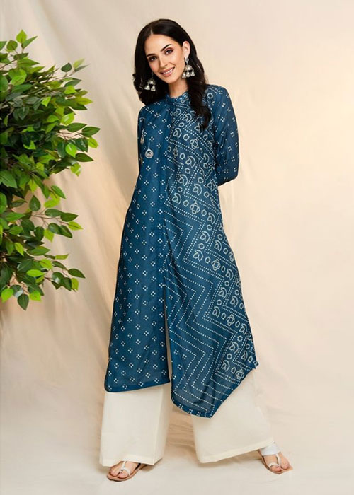 Blue Bandhani Kurta And Palazzo