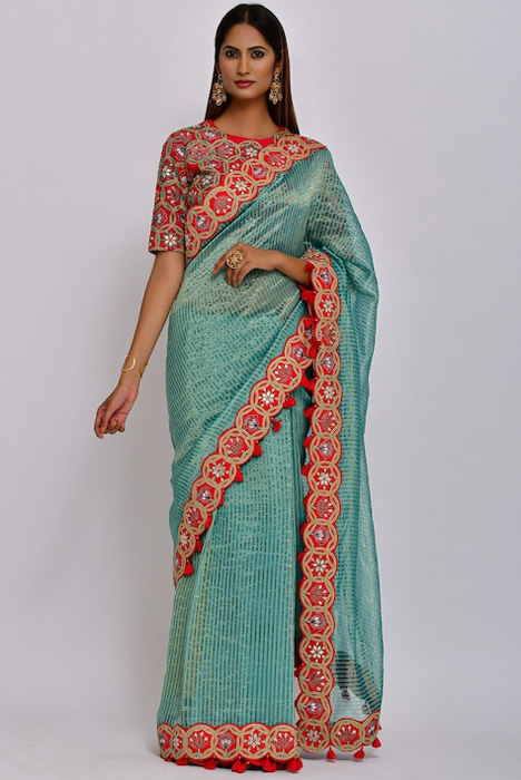 Border Work Blue Chanderi Saree