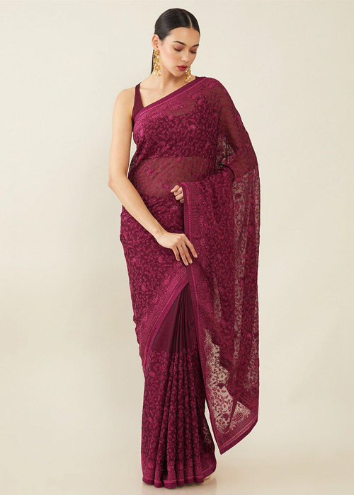 Burgundy Chiffon Saree
