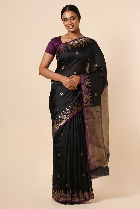 Chanderi Silk Saree In Black Color