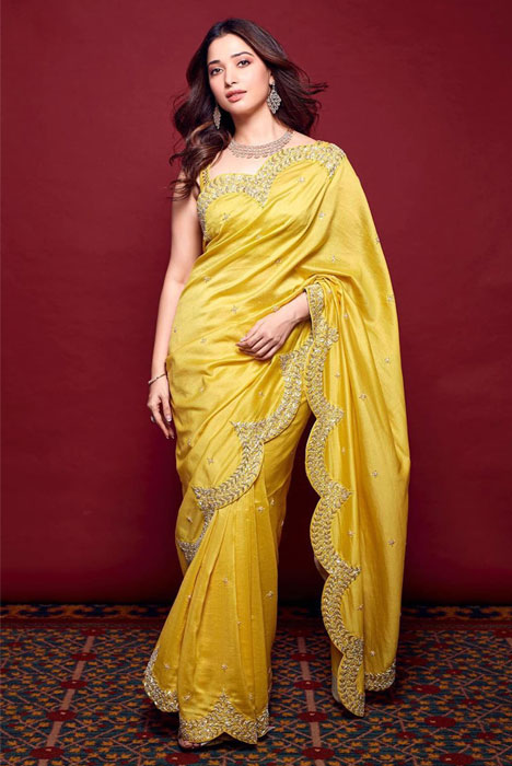 Cut Border Work Yellow Chanderi Saree