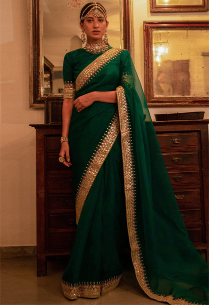 Dark Green Designer Saree