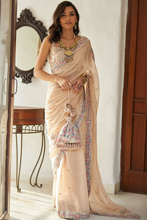 Floral Embroidered Chanderi Saree