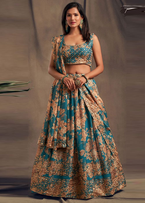 Floral Fabric Sequin Work Lehenga