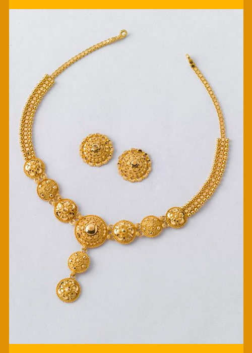 Gold Half Necklace With Stud Earrings
