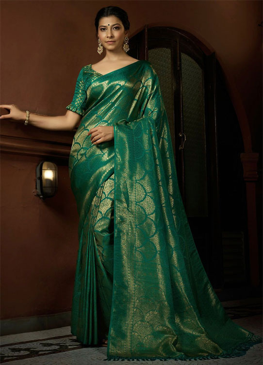 Gold Tone Peacock Green Kanjeevaram Saree