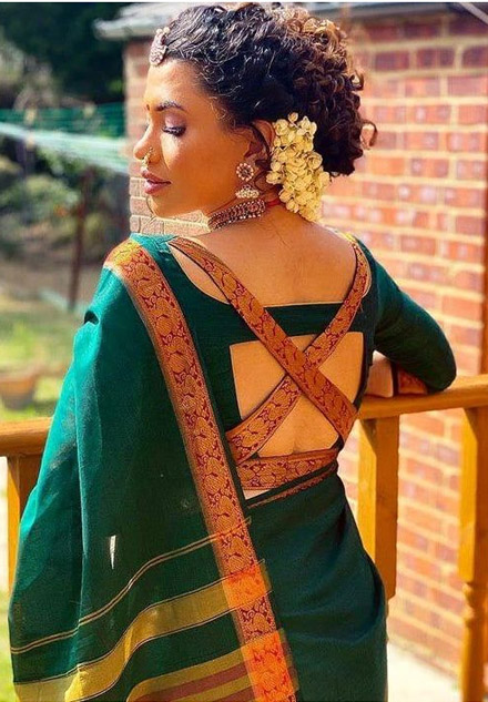 Golden Banarsi Lace Work Back Neck Blouse Design