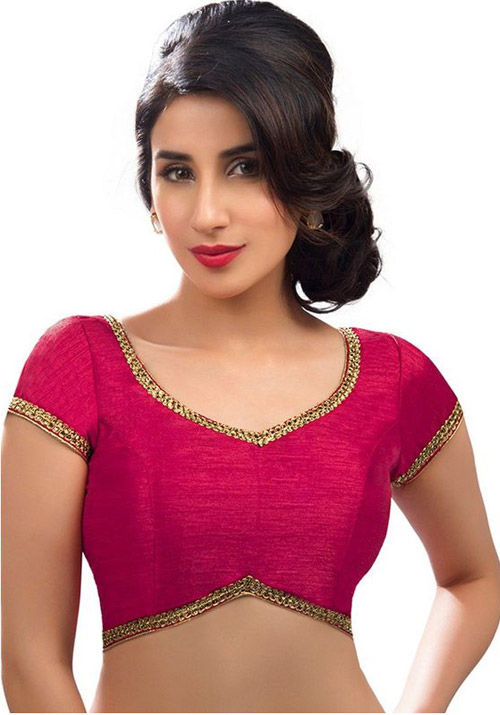Golden Lace Work Pink Blouse