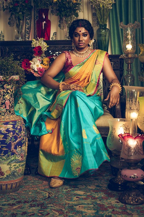 Half And Half Kanjeevaram Saree In Two Contrasting Color