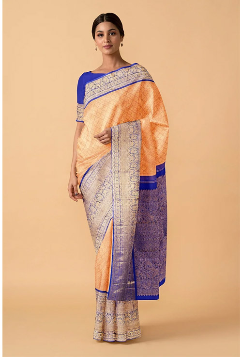 Kanjeevaram Silk Saree In Light Orange Color