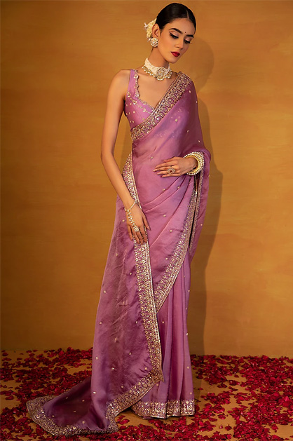 Lavendar Gota Patti Work Saree