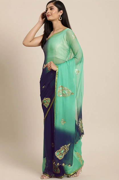 Light Blue And Dark Blue Half Saree