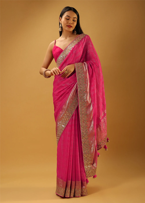 Magenta Color Zari Work Kota Silk Saree