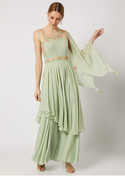 Cool Mint Green Kurti With Matching Palazzos