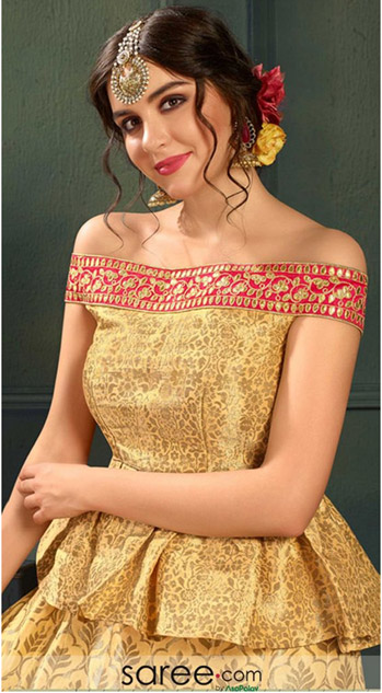 Off Shoulder Brocade Lace Work Blouse