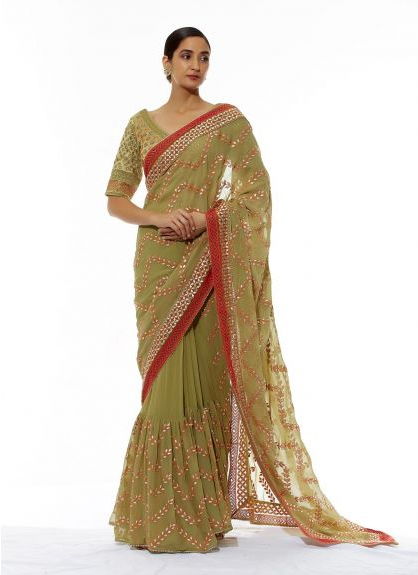 Olive Green Saree