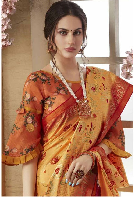 Orange Bell Sleeves Blouse Design