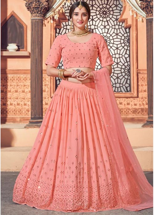 Peach Color Sequin Work Circular Lehenga
