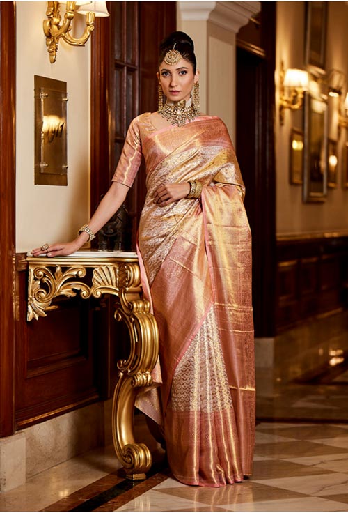 Pink And Gold Kanjeevaram Saree