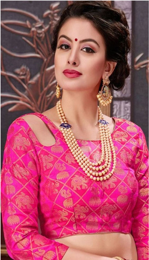 Pink Crew Neck Blouse Design