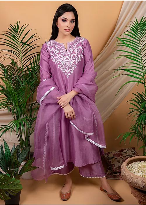 Purple Chanderi Silk Palazzo