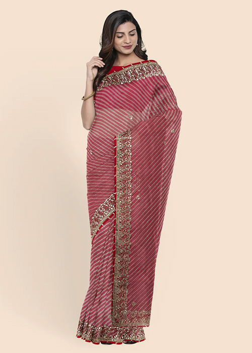 Red Lehariya Kota Doria Saree