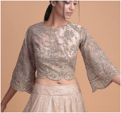 Round Neck Bell Sleeves Blouse Design