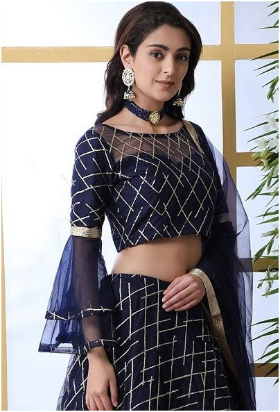 Royal Blue Bell Sleeves Blouse Design