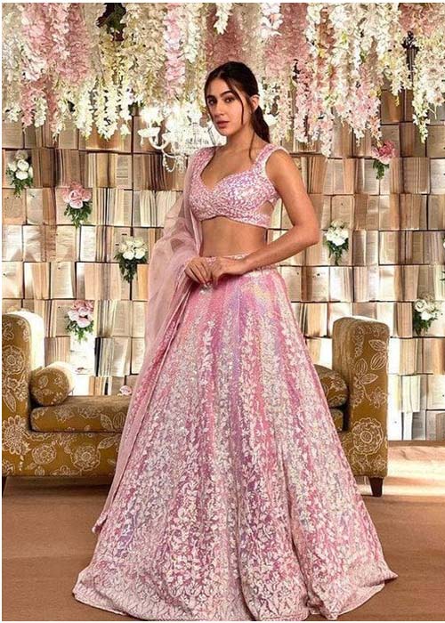 Sara Ali Khan In Pink Sequin Work Lehenga