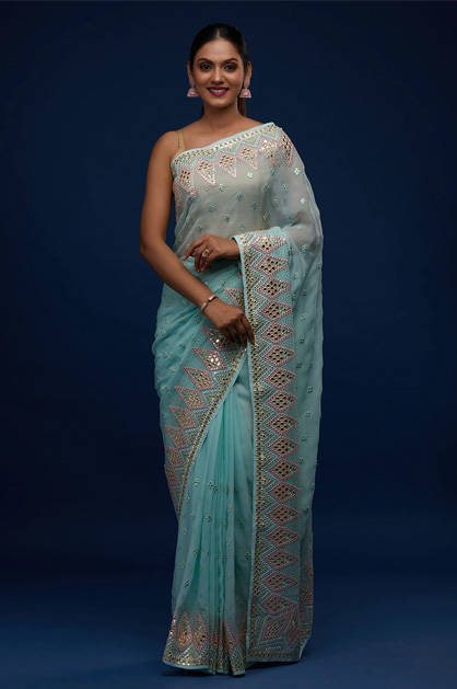 Sea Green Georgette Saree