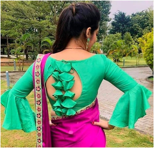 Stylish Back Neck Design With Bell Sleeves