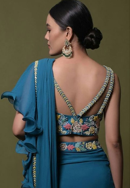 Stylish Lace Work Back Neck Blouse Design