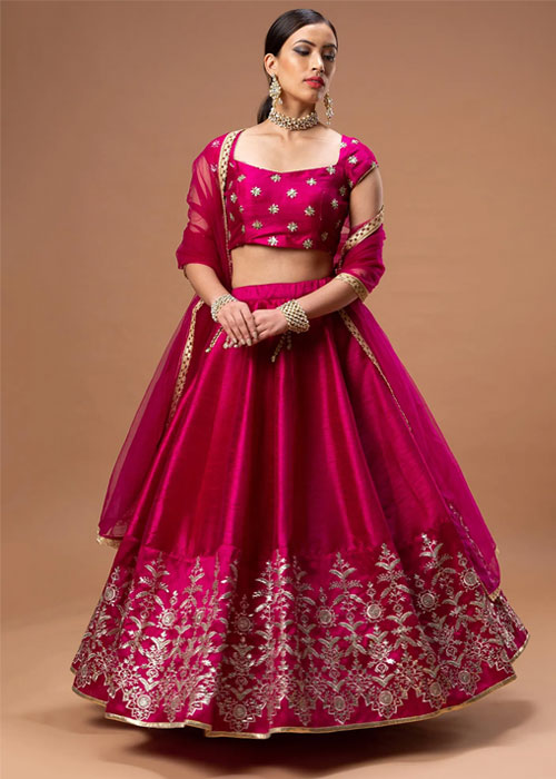 Stylish Magenta Lehenga With Gota Pati Dupatta